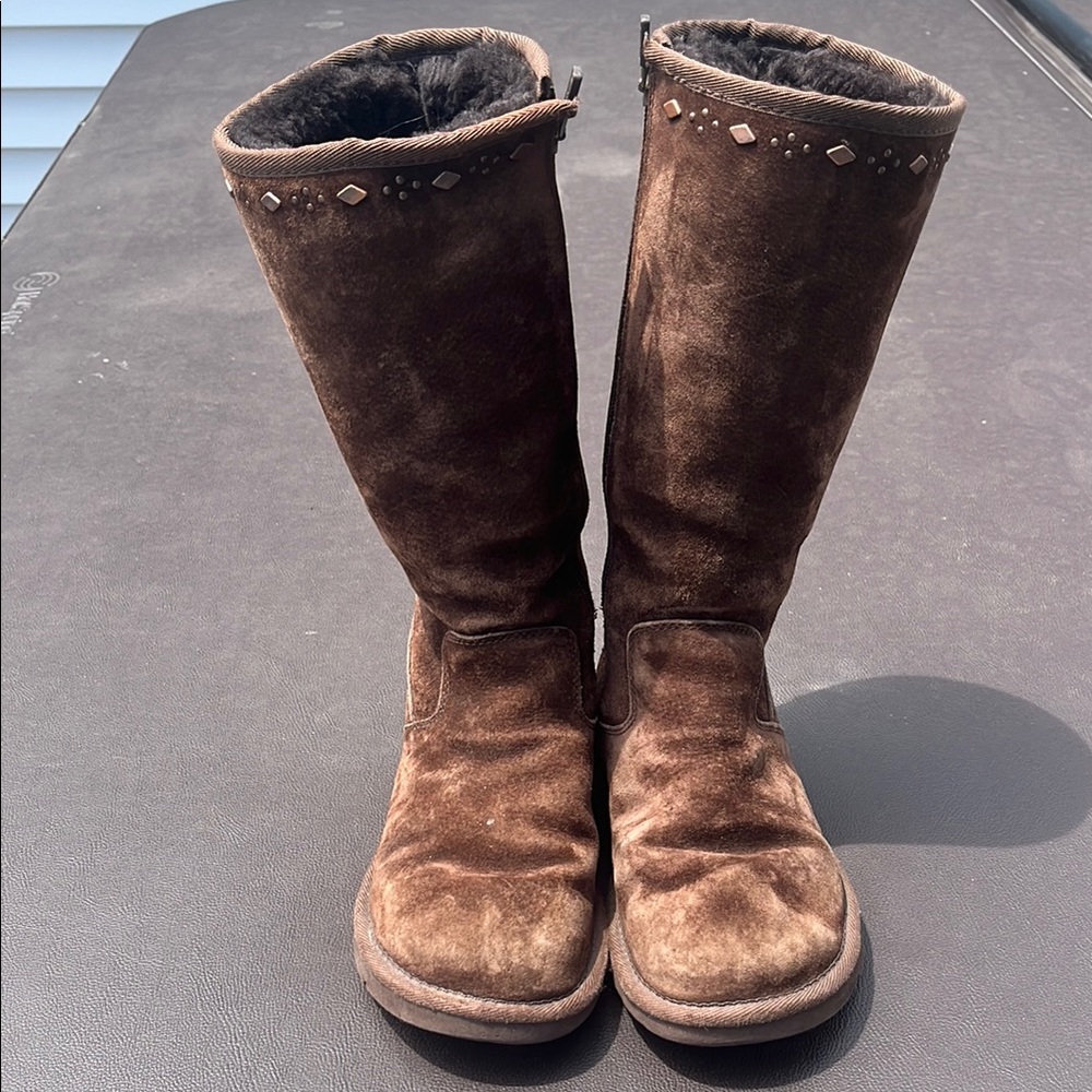 Brown Suede Knee-High Boots